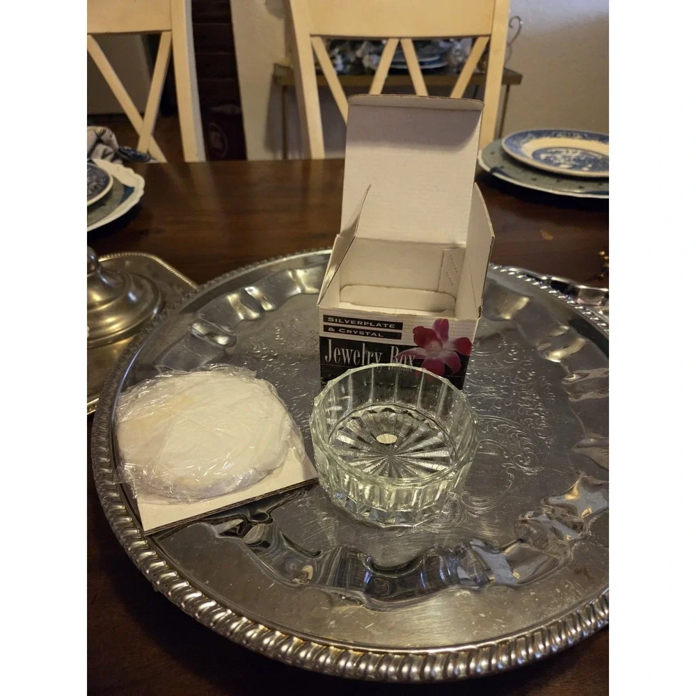 vintage silverplate and crystal trinket box,